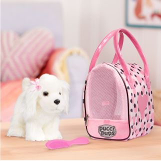 Pucci hund i taske, pink prikker