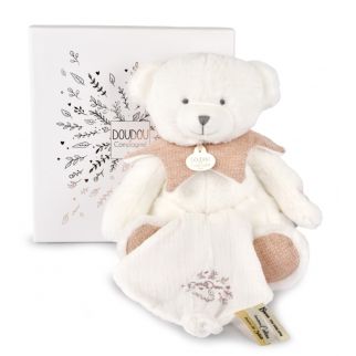 DOUDOU 25 år - Bjørn rosa, bamse m/lille klud 30 cm