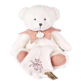 DOUDOU 25 år - Bjørn rosa, bamse m/lille klud 30 cm