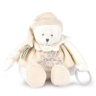 DOUDOU 25 år - Bjørn hvid, aktivitetsbamse 30 cm