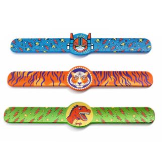 Snap-armbånd med dino, tiger eller robot – Display med 15 stk.