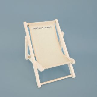 Dukke tilbehør - Liggestol i kanvas/træ, 19 cm