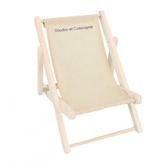 Dukke tilbehør - Liggestol i kanvas/træ, 19 cm